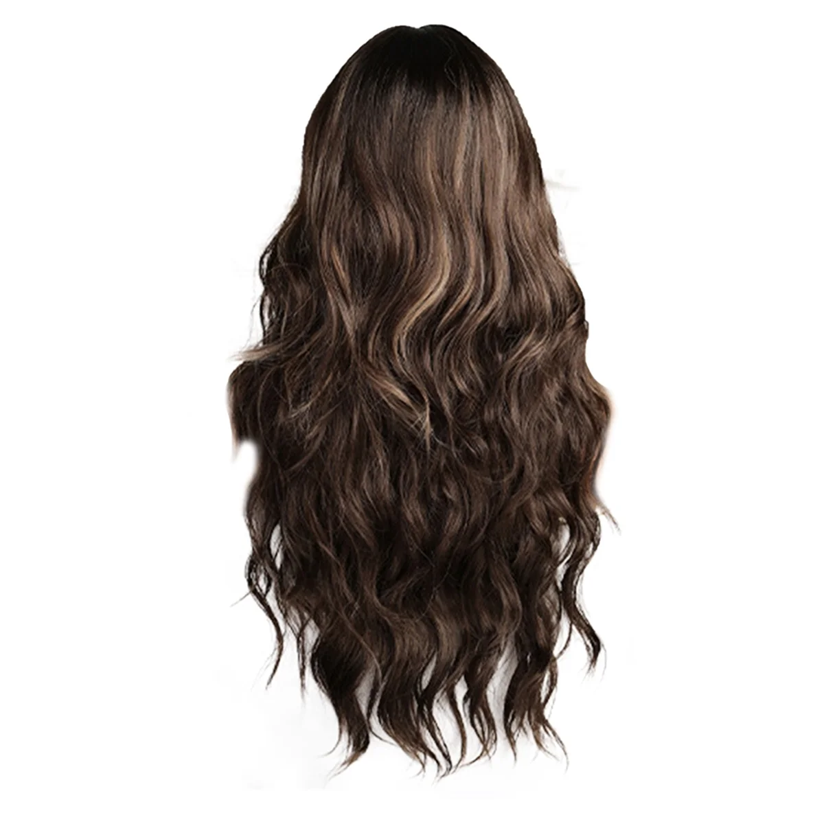ABGU European and American Style Wig Black Brown with Bangs Big Wave Long Curly Hair Chemical Fiber Curls Highlighting Wig