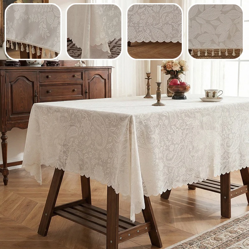 

Romantic White Lace Tablecloth Rectangular Vintage Luxury Design Table Decor for Wedding Party Anniversary Holiday Celebration