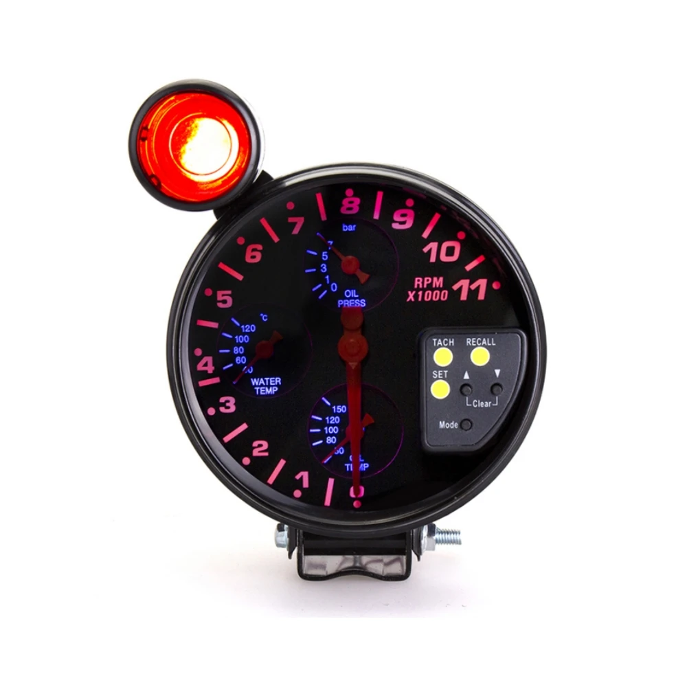 5 Inch 4 IN 1 Car Racing Tachometer RPM Meter Water Temp Oil Temp Oil Pressure 4 Functions In 1 With Shift Light and Sensor