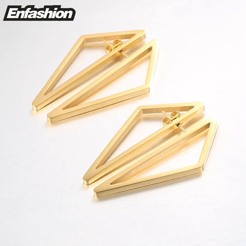 Enfashion Triangle Double Sided Earrings Stud Earring Gold color Earings Stainless Steel Earrings For Women Jewelry Brincos