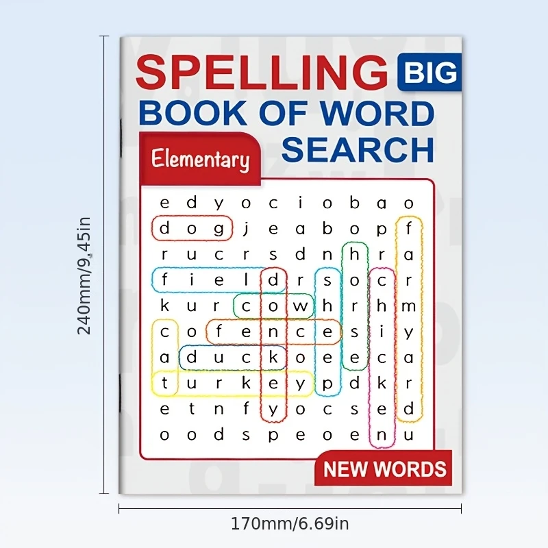 32 Pages, Spelling Game Treasure Hunt Book, Word Spelling Book for Children's English Word Searching for Hidden Words