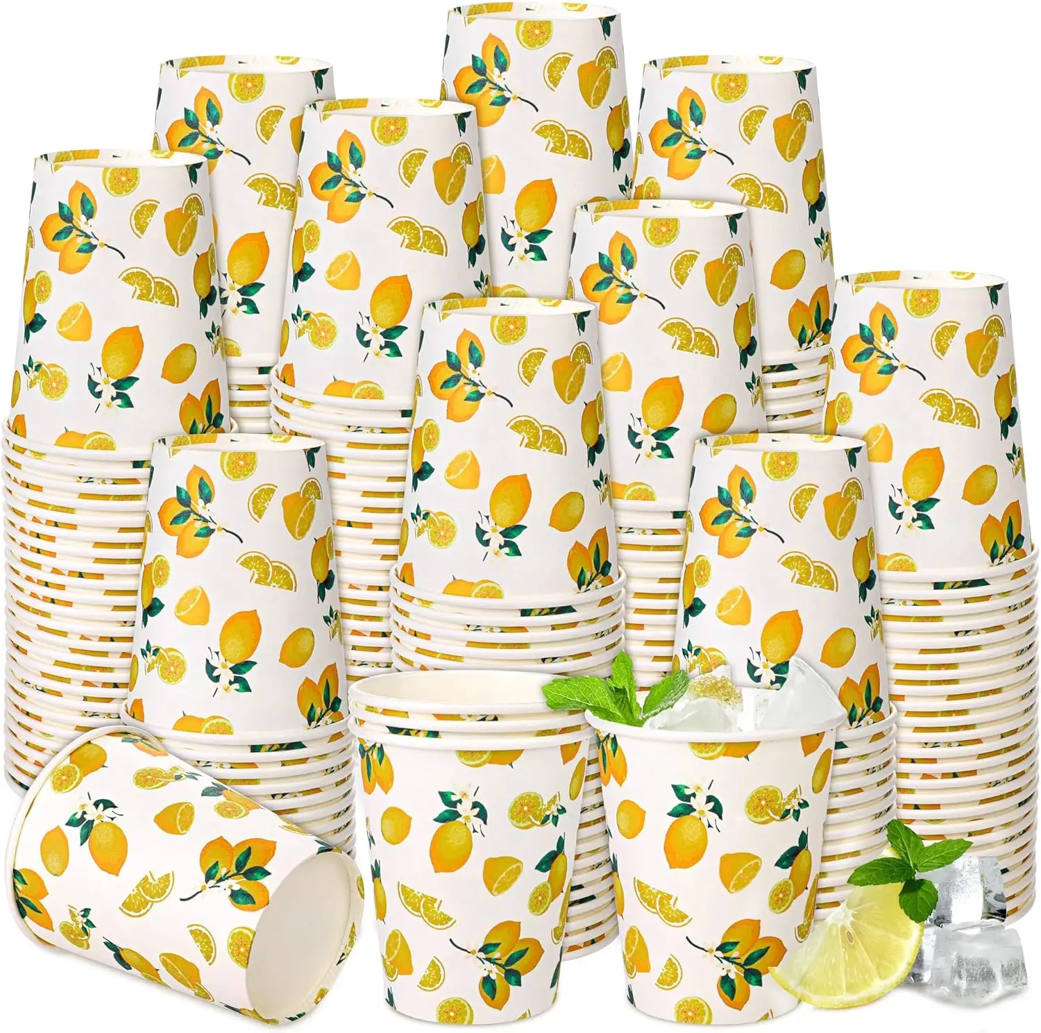 

200 Pieces Lemonade Paper Cups 9oz Disposable Yellow Paper Cups Cold Hot Beverage Juice Drinking Cups for Lemonade Stand