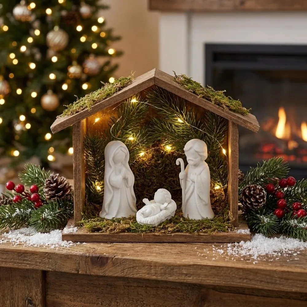 3 pcs Xmas Scene Decor Jesus Christ Family Figurine Christian Holiday Gift Christmas Nativity Statue 3D Printed Cartoon Cute