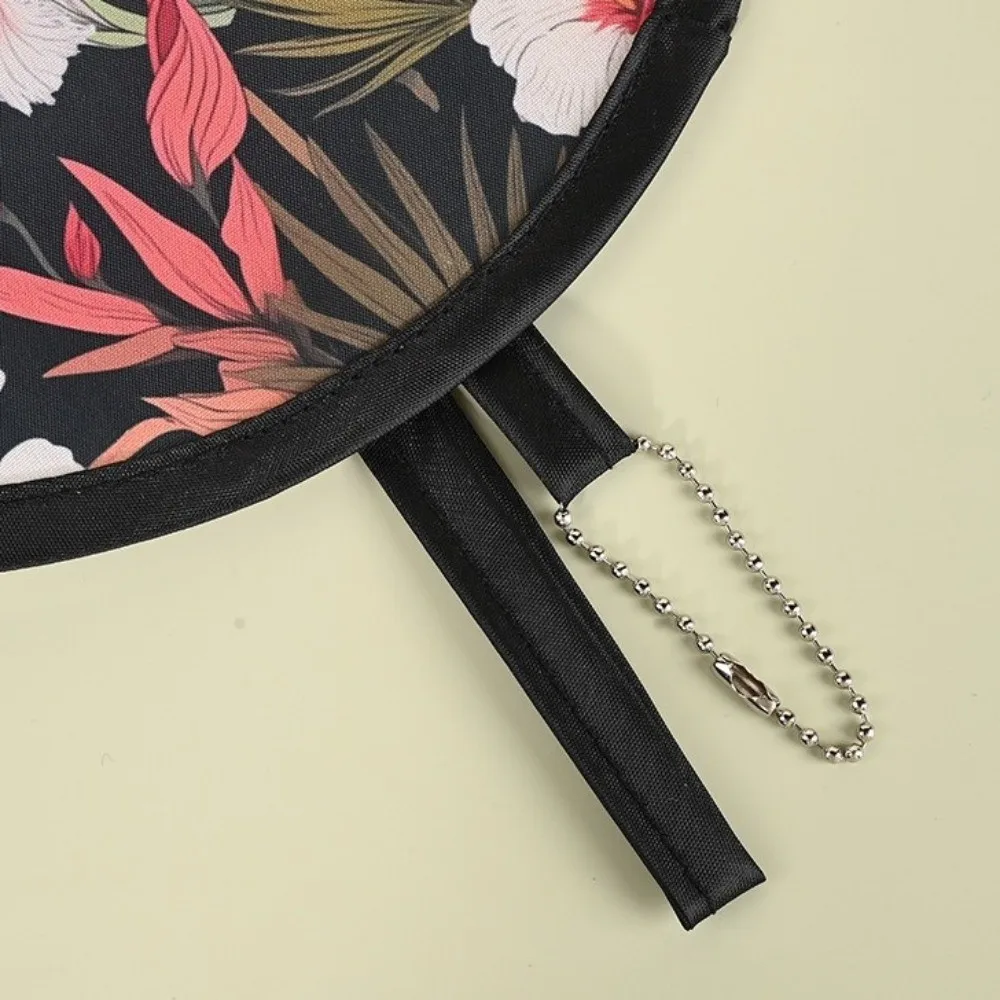 Mini Japanese Style Folding Fan Flower Pattern Round Collapsible Fan With Pocket Portable Fan Summer Travel