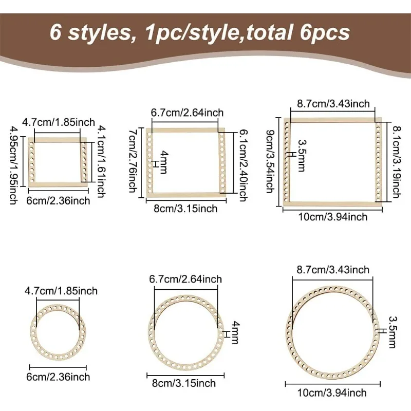 6-częściowy zestaw krosna tkackich, drewniane mini krosno tkackie DIY prostokątne i okrągłe krosno tkackie do dekoracji wiszących tkany gobelin