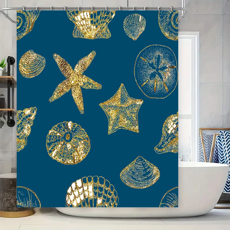 

Золотая ракушка, занавеска для душа, украшение, водонепроницаемый домашний декор, синяя настенная ткань, украшение для окон для ванной комнаты ребенка