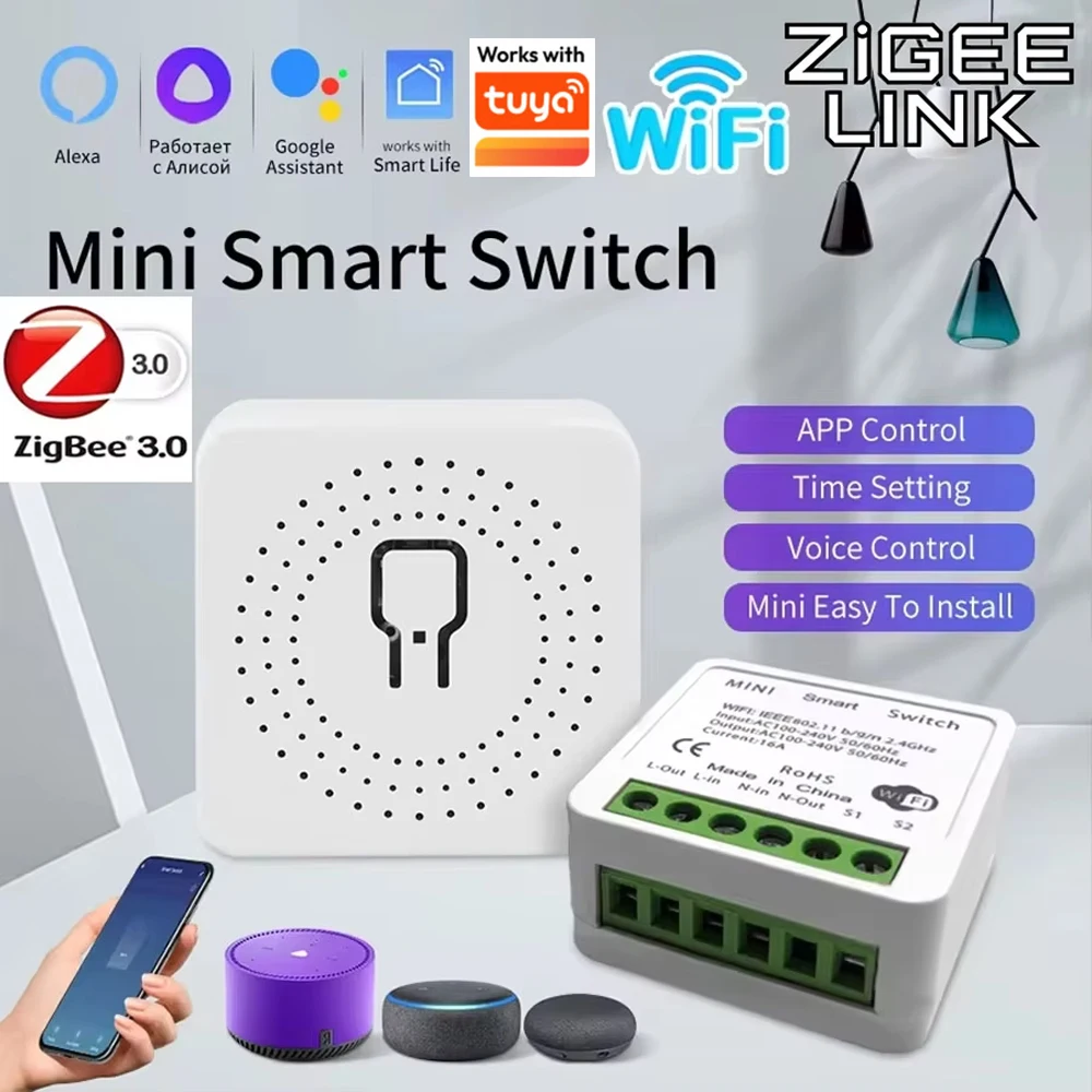 Smart WiFi/Zigbee 3.0 Switch 16A 20A Module Relay Breaker 2-way Control Work with Tuya Smart Life APP Alexa Home Assistant
