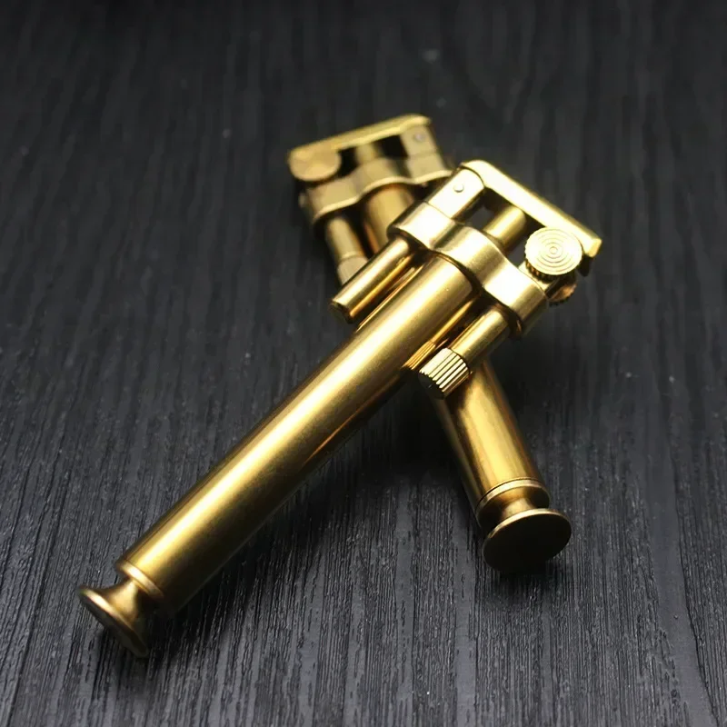 New Pure Copper Windproof Grinding Wheel Lighter Creative Torch Shape Ultra-thin Retro Collection Lighters For Men Gift
