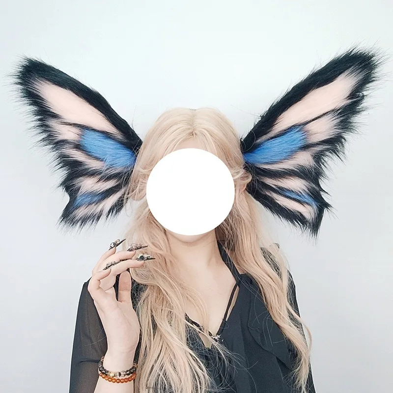 Halloween demônio animal orelha headpiece borboleta fantasia pelúcia acessório de cabelo criatura peludo animal cosplay orelha hairband