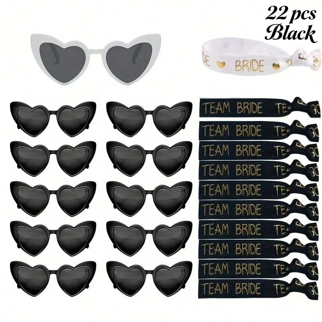 11/22Pcs Bachelorette Party Set, Heart Eyewear & Hair Ties, Bride Bridesmaid Wedding Gift Favors