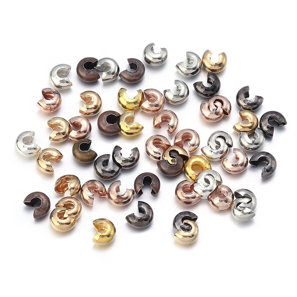 

100pcs Gold Color Stainless Steel End Crimp Beads Cover 3.3/4.5/5.7mm Loose Big Hole Spacer Stopper Beads For Diy Craft Making