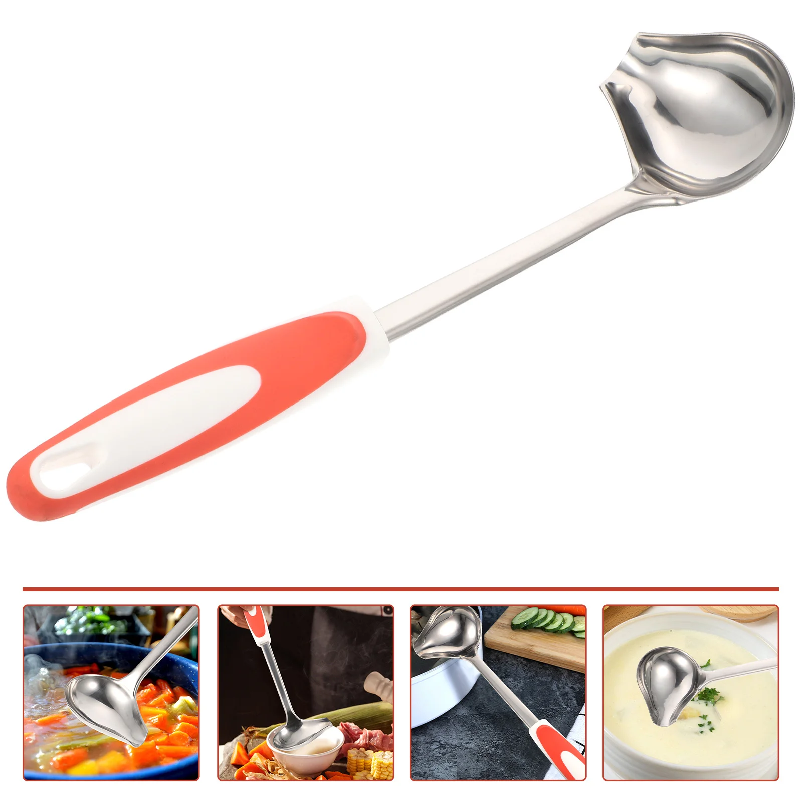 

Stainless Steel Sauce Ladle Small Sauce Spoon Hanging Hole Pouring Spout Kitchen Accessory Non-Slip Handle for Catering