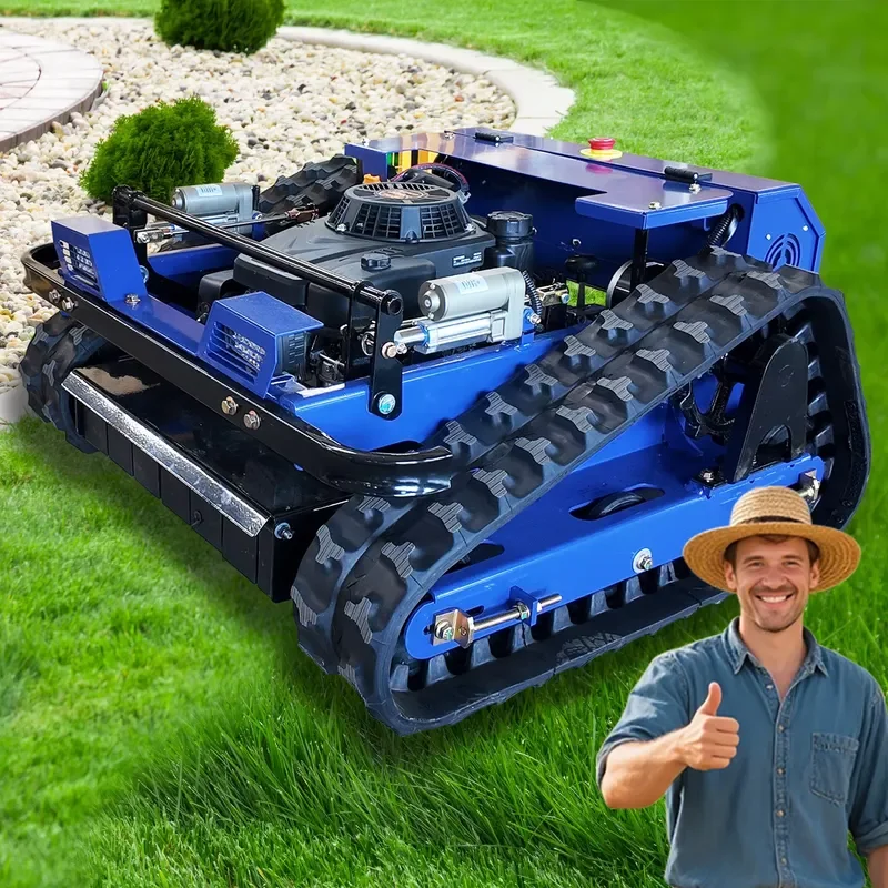 Remote Control Off-Road Tank Self-Propelled Lawn Mower 225cc Grass Cutter Machine with Grass Box