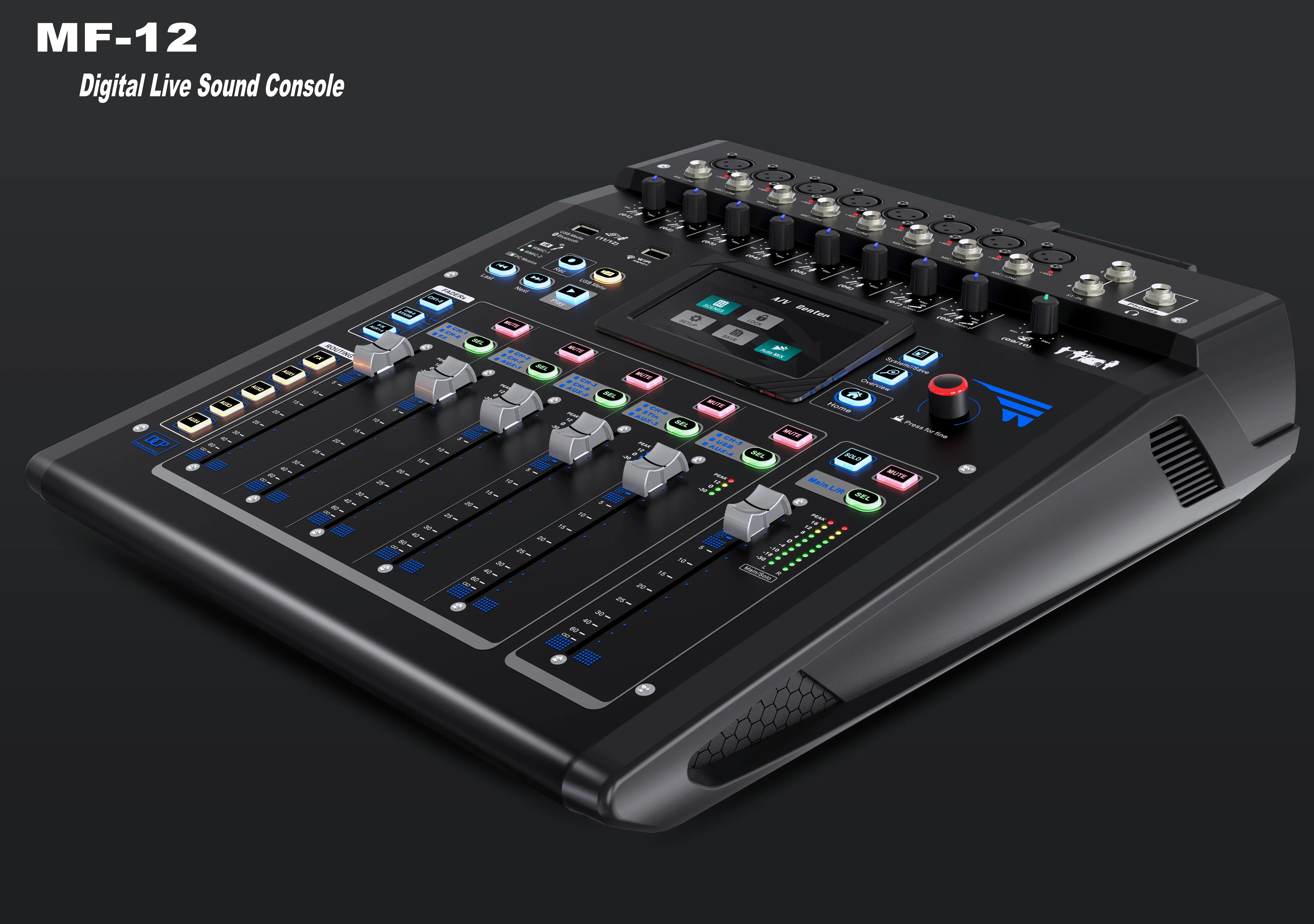 OEM Professional Audio Interface Digital Mixer Built-in DSP Types Of Digital Effects Digital Music 12Channel Audio Console MF-12