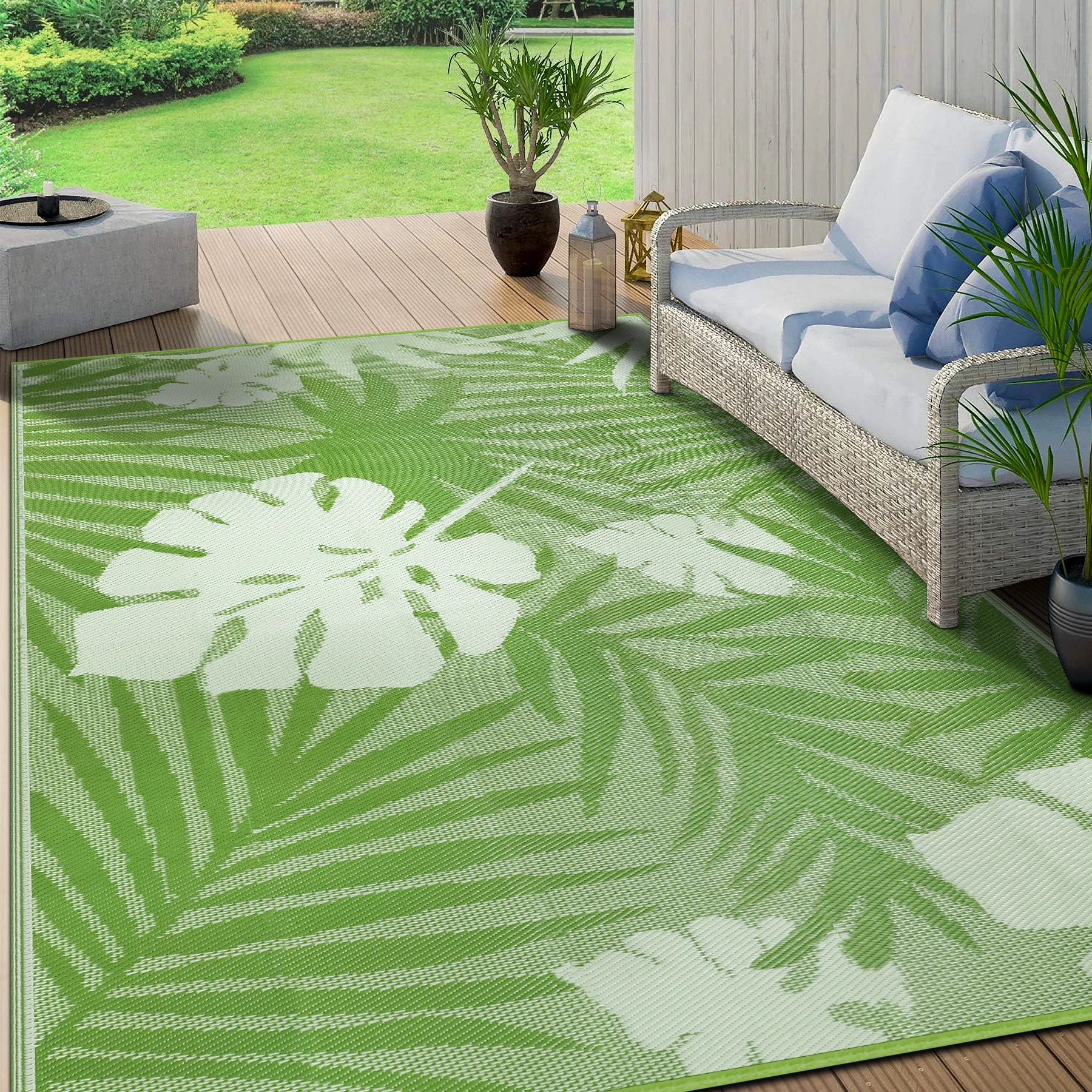 

Двусторонний уличный коврик из переработанного пластика, водонепроницаемый, для патио, террасы, кемпинга, автодома, пляжа