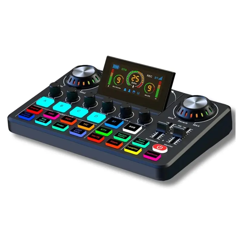 

ABLB-Audio Mixer, Live Sound Card With DJ Mixer Effects& Voice Changer, RGB Sound Board, Music Recording Equipment