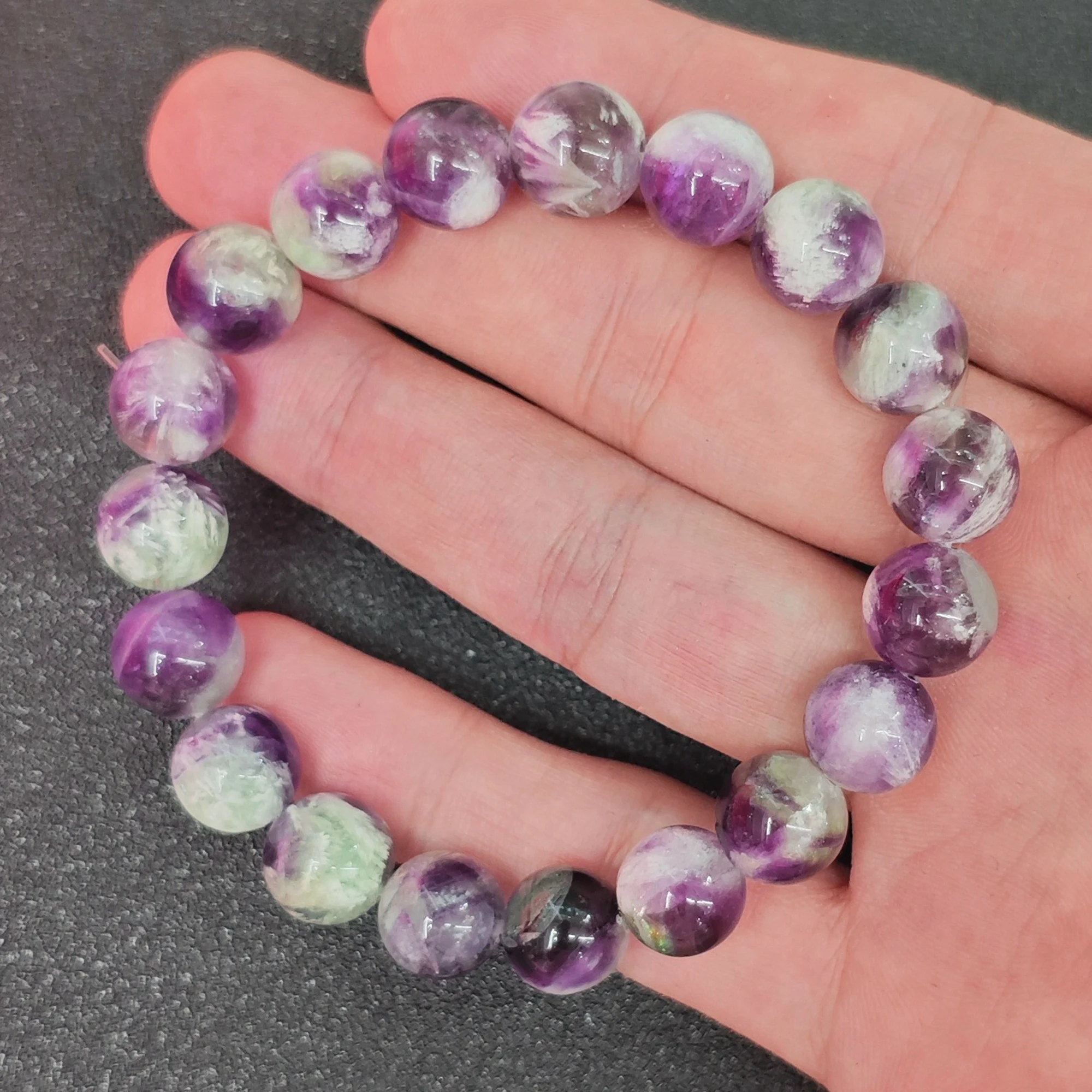 Natural Feather Fluorite Bracelet 10mm Purple Green Angel Feather Beads Stretch Bracelet Healing Gemstone Jewelry Supply 1 Piece