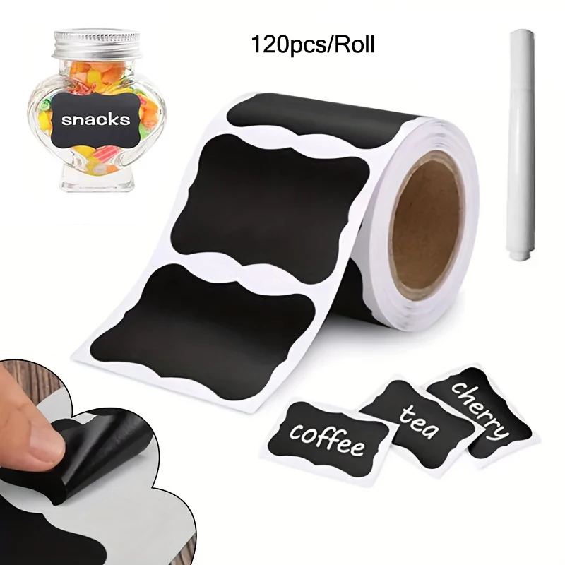 Waterproof Chalkboard Stickers, Kitchen Spice Label Stickers, Household Jar Bottle Labels, Spice Writing Tags Labels 120Pcs Roll