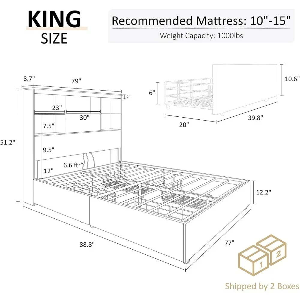 Wooden Platform Bed with 51.2