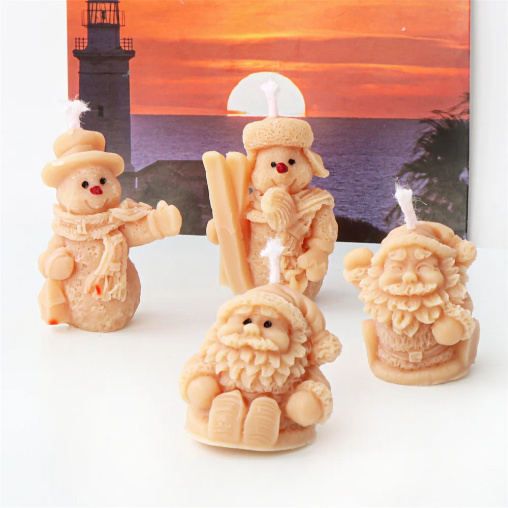 Mini Size Christmas Snowman Scented Soy Wax Candle Mold Silicone Santa Claus Handmade Decorative Candle for Birthday Xmas Decor