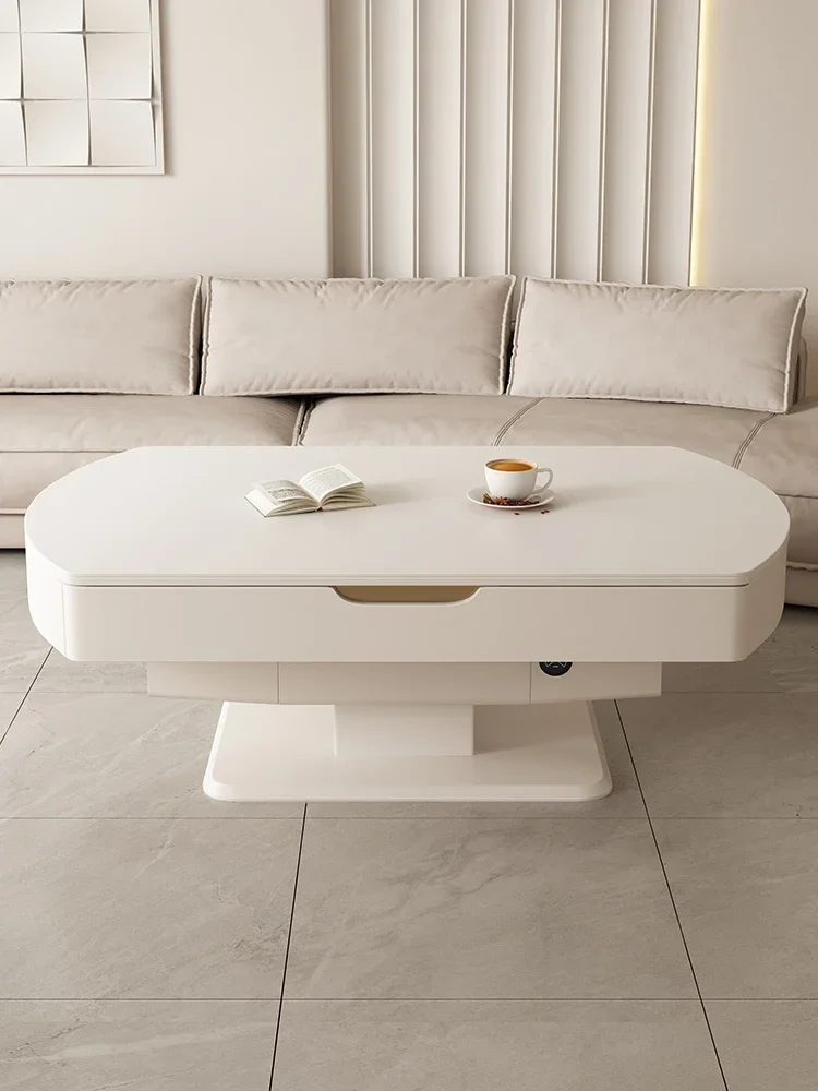 Electric Lifting Stone Plate Dining Table Double-Use Modern Telescopic Folding round Dining Table