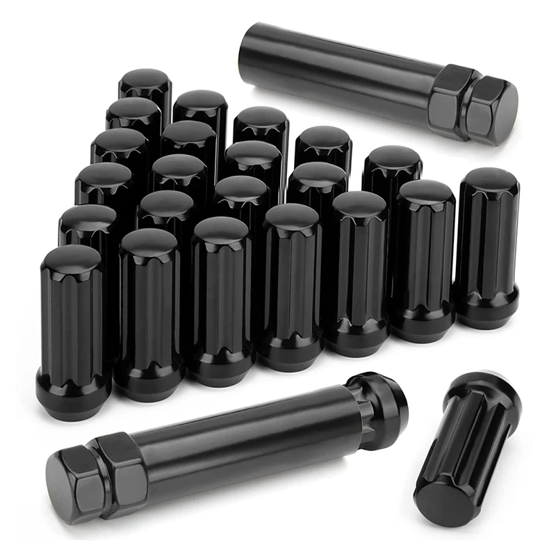 

M14X1.5 Wheel Lug Nuts, 24 Pieces 14Mmx1.5 7 Spline Drive Awl Acorn Cone Lug Nuts 2Inch Long Black With 2 Socket Key