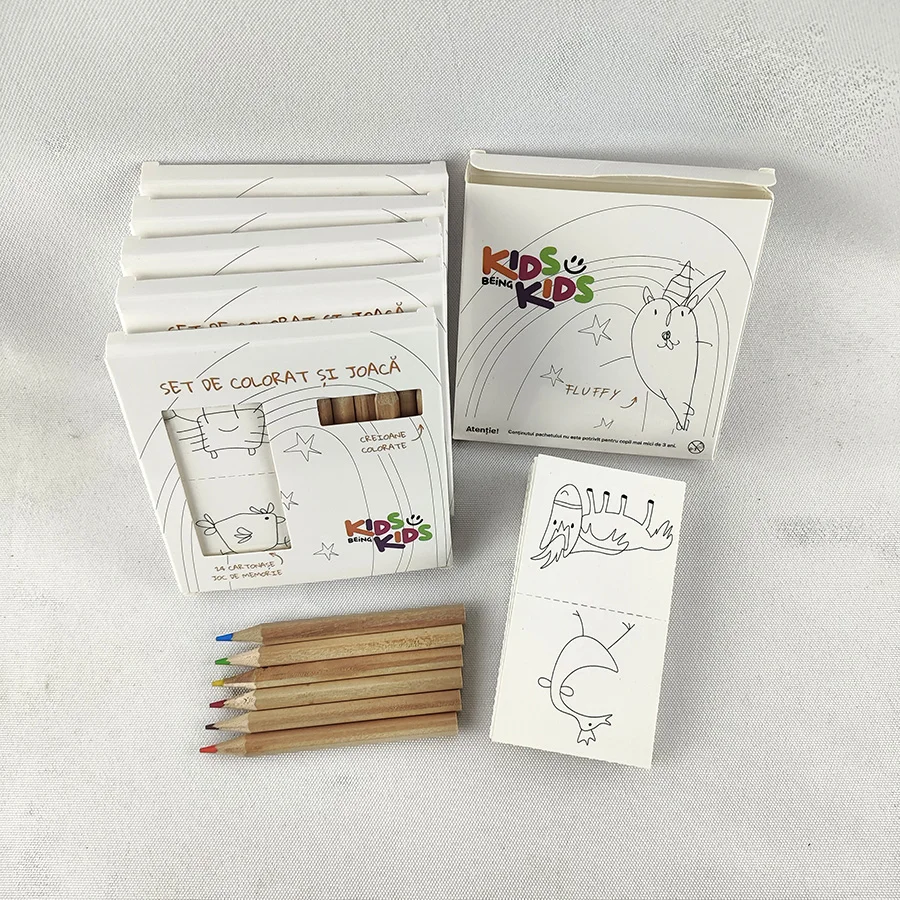 coloring card pencil kit with tearable coloring cards,6colors mini pencil kits & colorable paper cards for christmas gifts