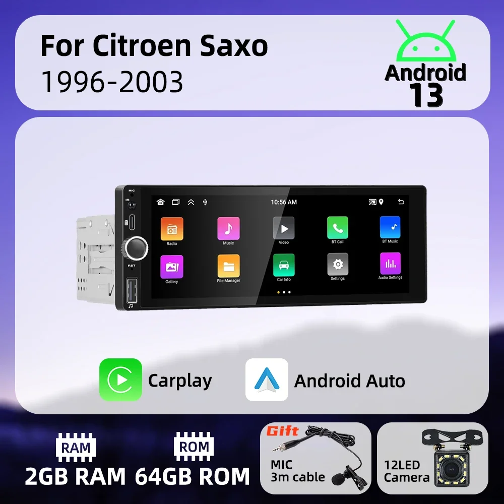 1 Din Carplay Android авто радио Android автомобильный мультимедиа для Citroen Saxo 1996-2003 6,86 "экран стерео головное устройство авторадио GPS