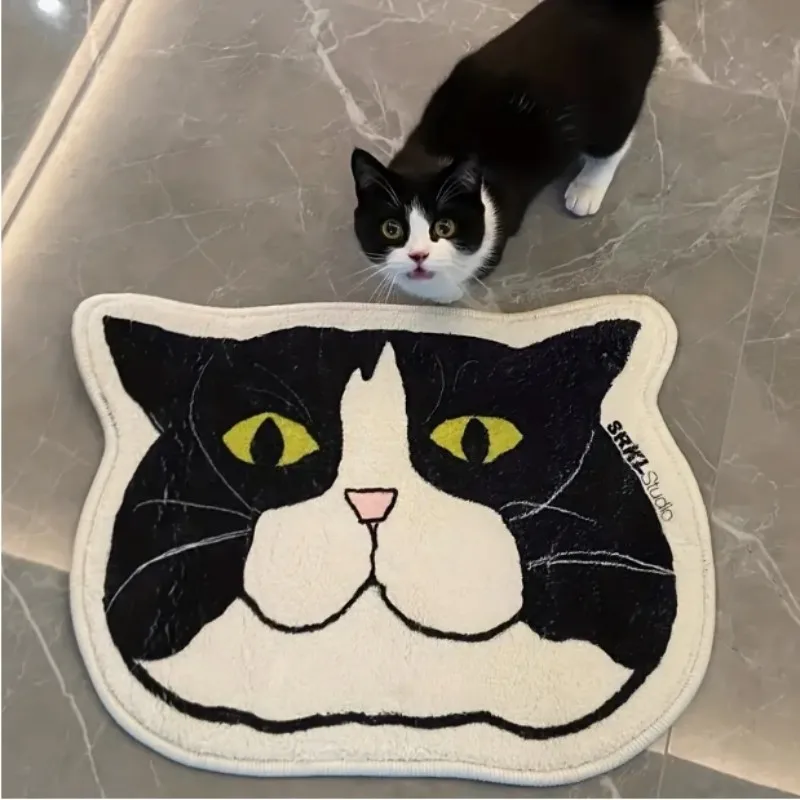 Katzenförmiger Teppich im VIKAMA-Cartoon-Stil, Heimdekoration, weich und schmutzabweisend, geeignet für Schlafzimmer und Wohnzimmer, Bodenmatte