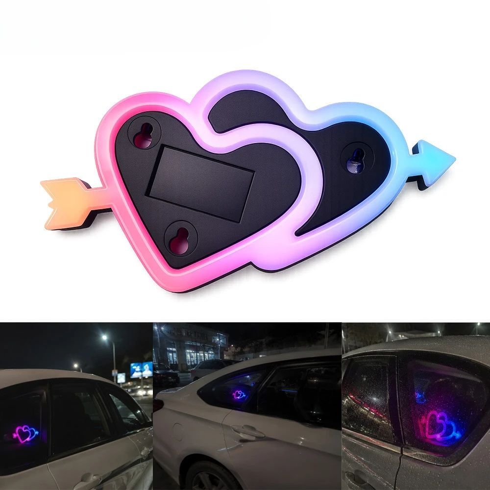 Car Triangle Window Cupid's Arrow Heart Ambient Light, Solar Powered, No Wiring Needed, Love Shape Interior Decoration Lamp