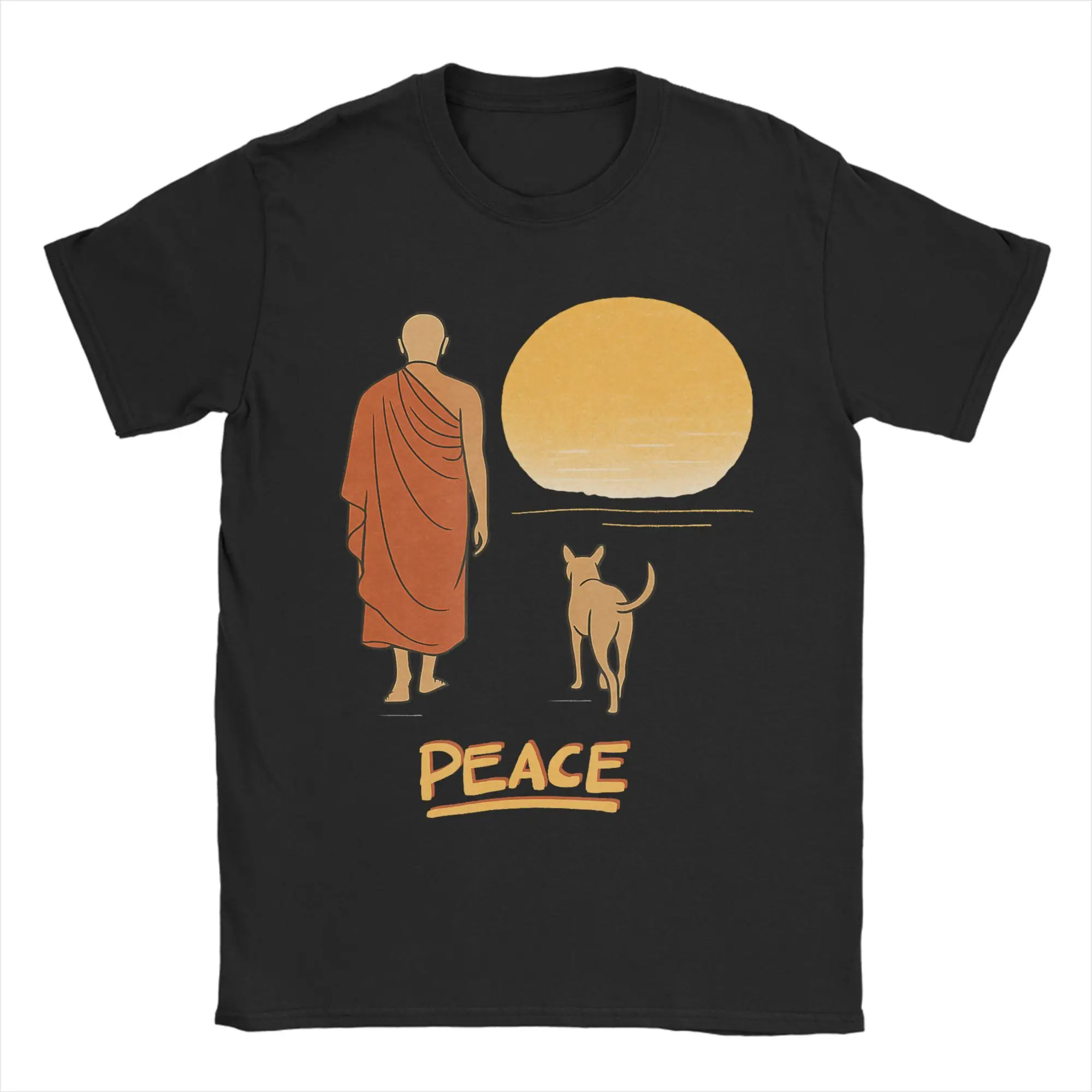 

Men's Peace Walking Monk Dog Sunset Zen Art T Shirts Cotton Clothing Hipster Short Sleeve Round Neck Tee Shirt 4XL 5XL T-Shirts