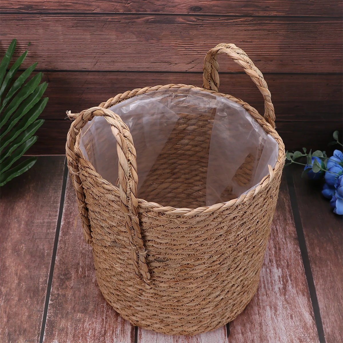 

Thickened Linen Storage Basket Woven Flowerpot Container Double Handles Leak Proof For Home Office Kitchen Light Brown