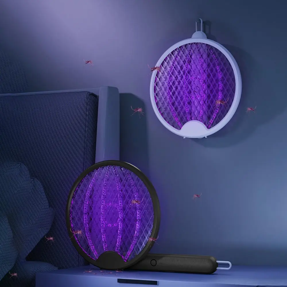 

Plastic Foldable Electric Mosquito Swatter Handheld USB Rechargeable Electric Mosquito Racket with UV Light Space Saving