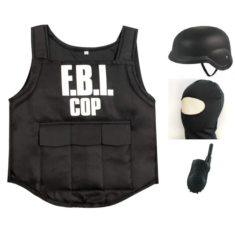 Halloween Costume Special Police Performance Costume Children's Play Costume FBI Agent Bulletproof Suit 5-piece Suit.