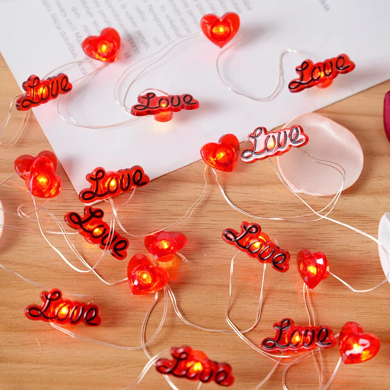 2M 20LED Red Heart String Light Garland Love Letter Fairy Light Wedding Party Home Decorations Anniversary Valentines Day Gift