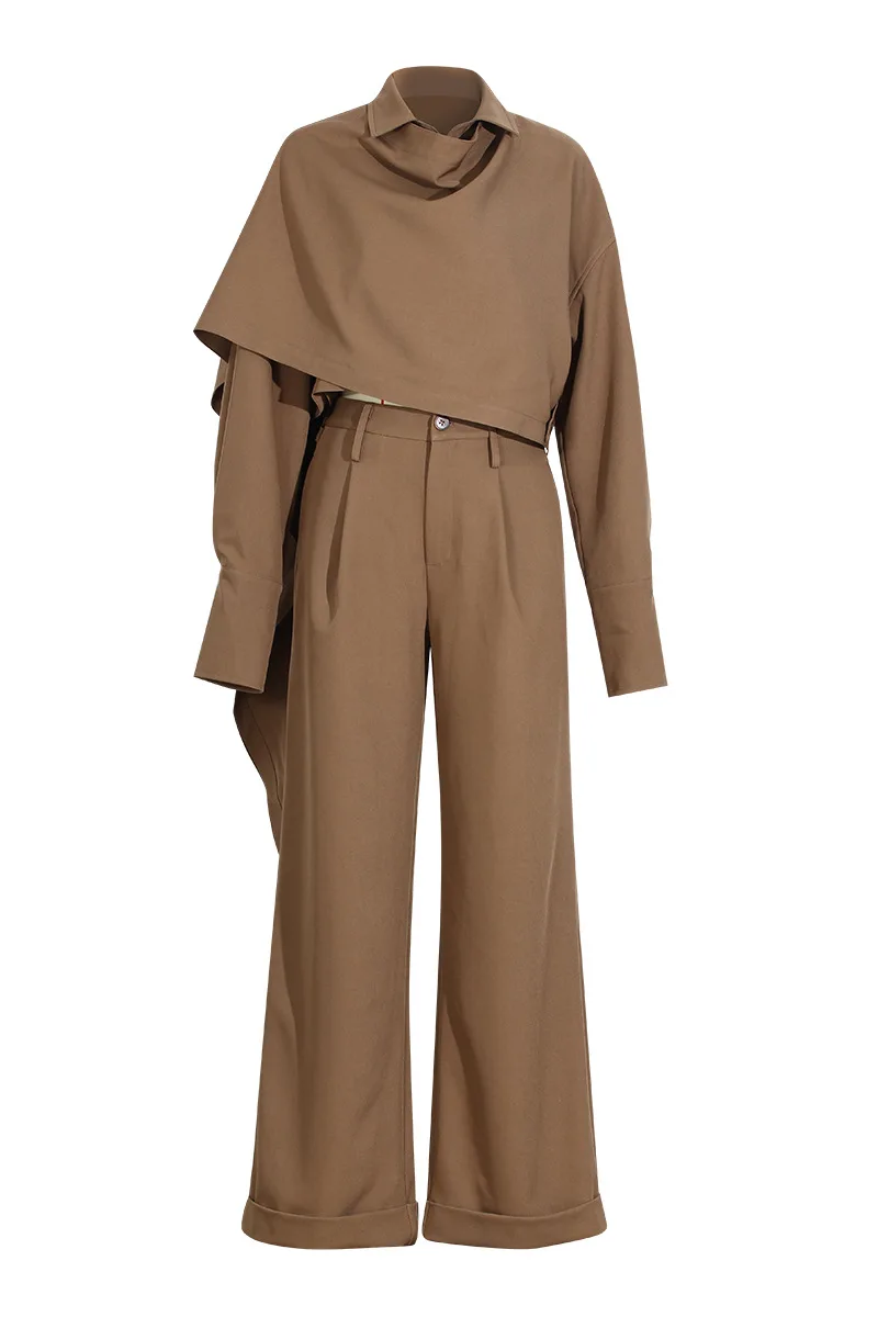 

Elegant Irregular Crop Top and Wide Leg Pants Two Piece Set for Wedding Guest Retro Party Evening Dinner Chic Birthday Outfit