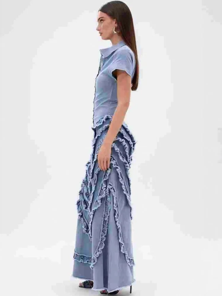 솔리드 컬러 여성 점프수트 데님 진 반팔 루즈핏 패션 스트리트웨어 오버올 와이드 레그 팬츠 트라우저 2025