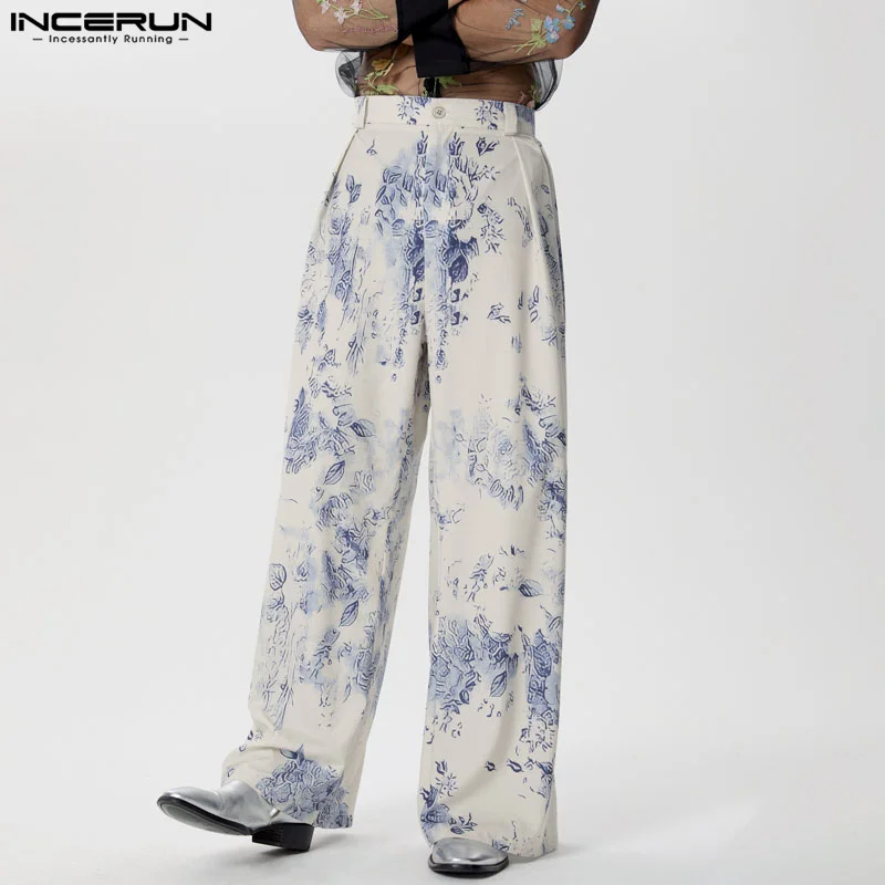 

INCERUN 2024 Summer Men Wide Leg Long Pants Floral Printed Trousers Fashion Party Casual Streetwear Men Clothing S-5XL Oversized