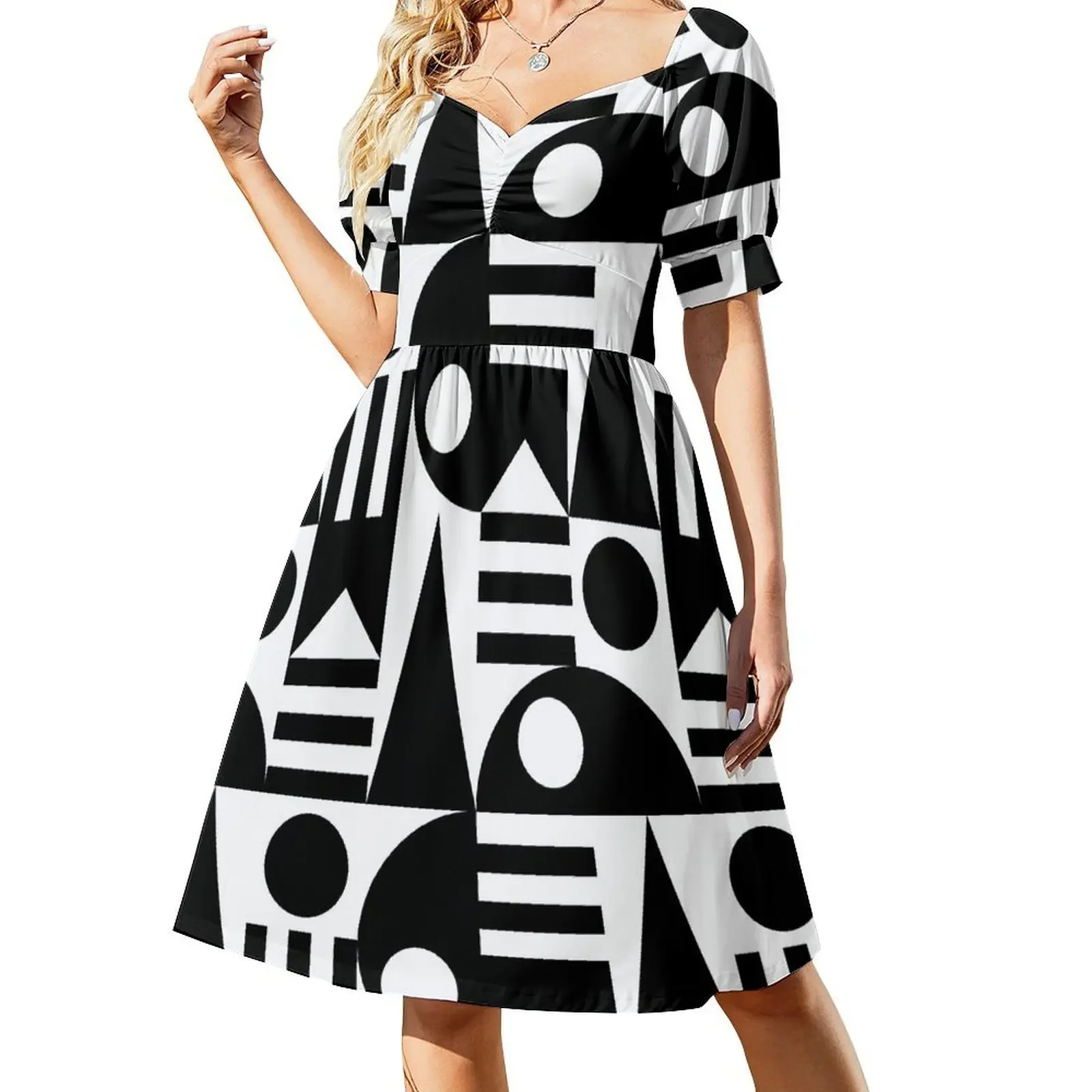 

Geometric Abstract Design Short-Sleeved Dress elegant women's dresses for wedding sexy dress dress women summer