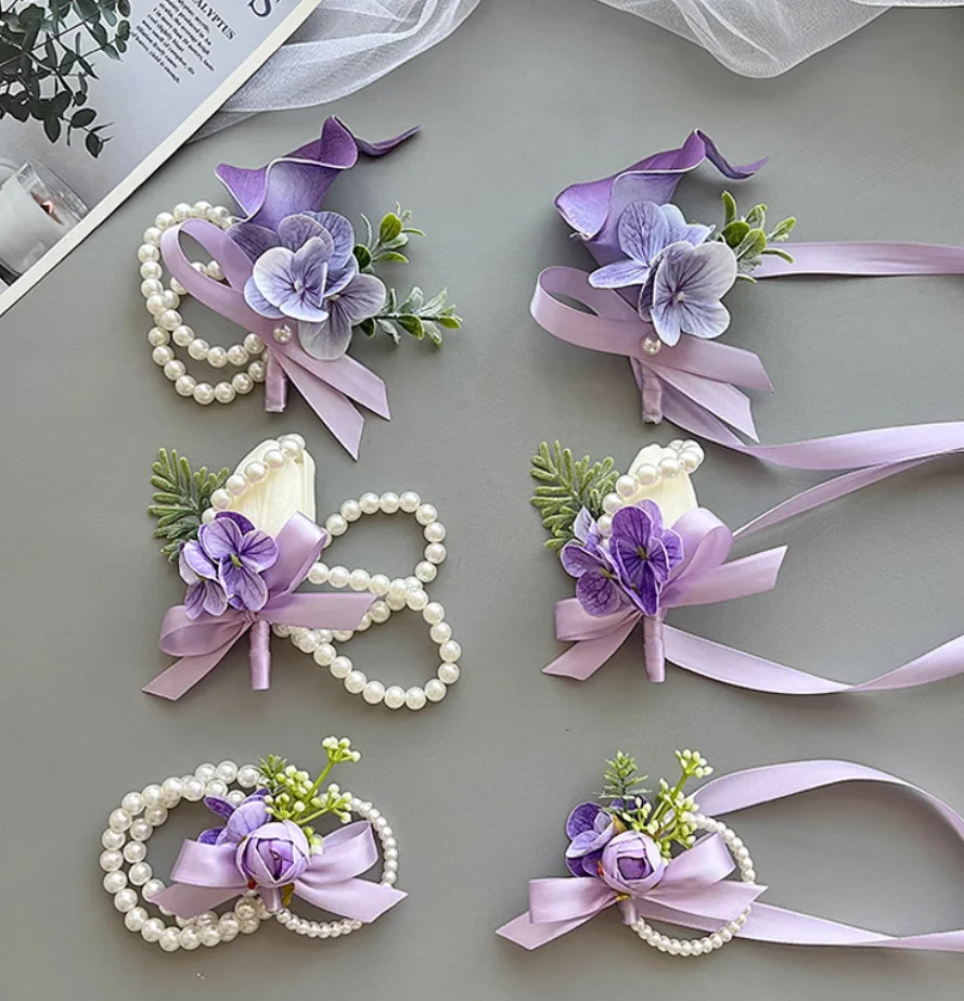 Phalaenopsis calla lily bride wedding wrist flower bridesmaid and sister group pearl chain bracelet