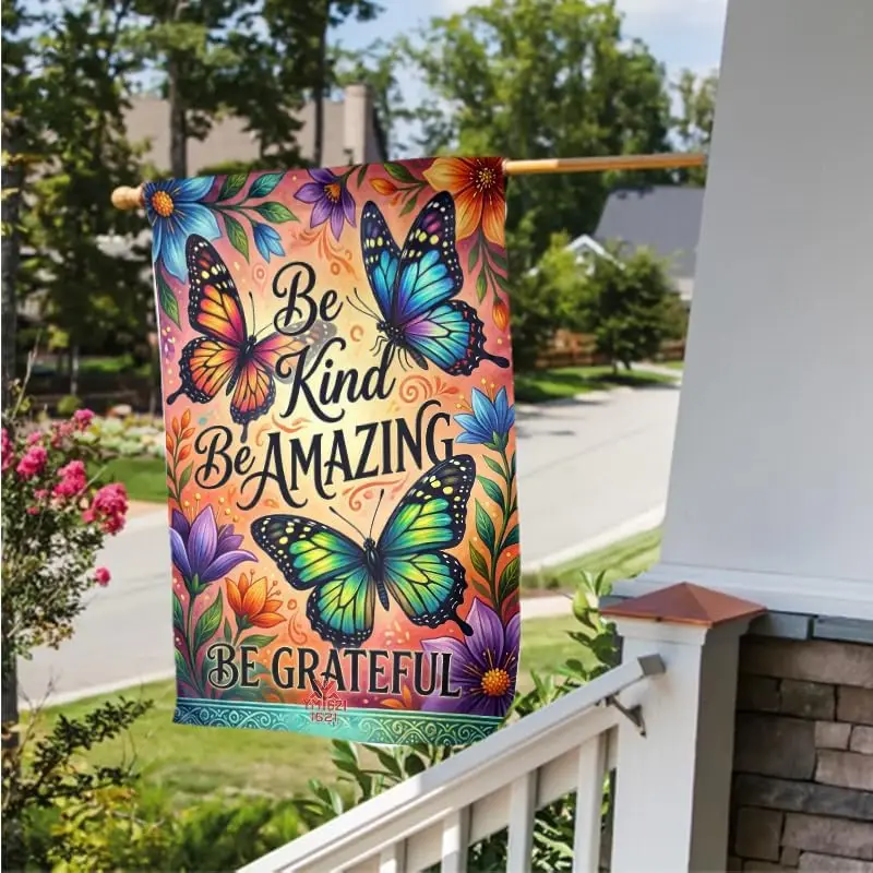 Be Grateful Butterflies Spring Garden Flag 12.5x18inch Outdoor Decorative Banner for Yard, Garden, Patio, Perfect for Season MMZ
