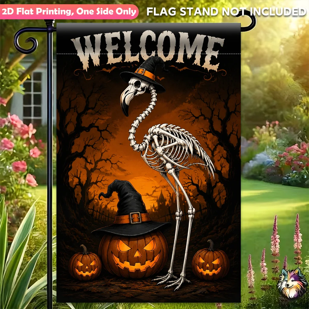 2D Flat Garden Flag 1 Piece, Halloween Pumpkin Skull Bird Works Single-sided Polyester Garden Flag, Yard Outdoor Flag, Suitable for Outdoor Home and Yard Holiday Decorations, Valentine's Day, Mother's Day, St. Patrick's Day, Easter, Christmas,