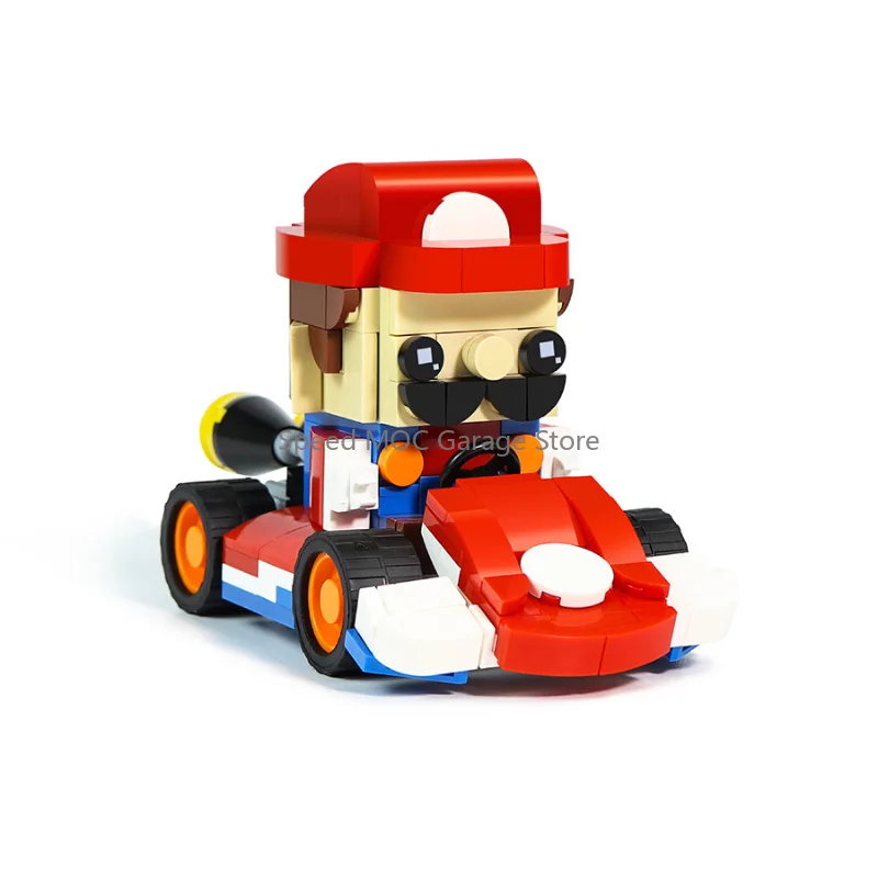 Cartoon Kart Racing Building Kit Self-Designed Plumber Race Car Small Particle Bricks Desktop Display Gift