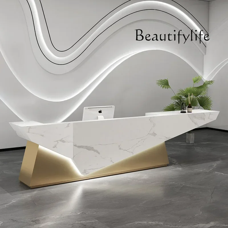 A Beauty Salon Modern Stainless Steel Checkout Page Nordic Special-shaped Simple Company Reception Front Desk