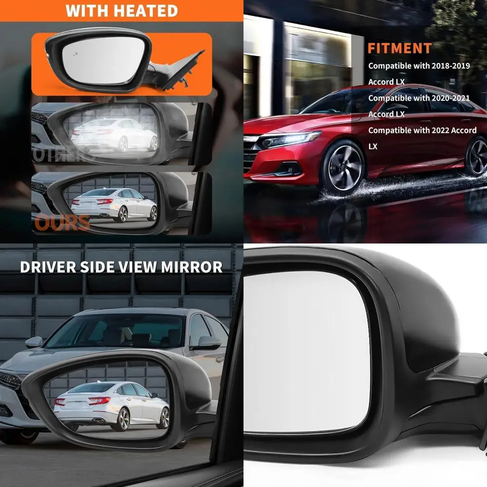 

2018-2022 Honda Accord Driver Side Mirror with Turn Signal, Heating, Power Adjustment, and Blind Spot Detection (8-Pin Black)