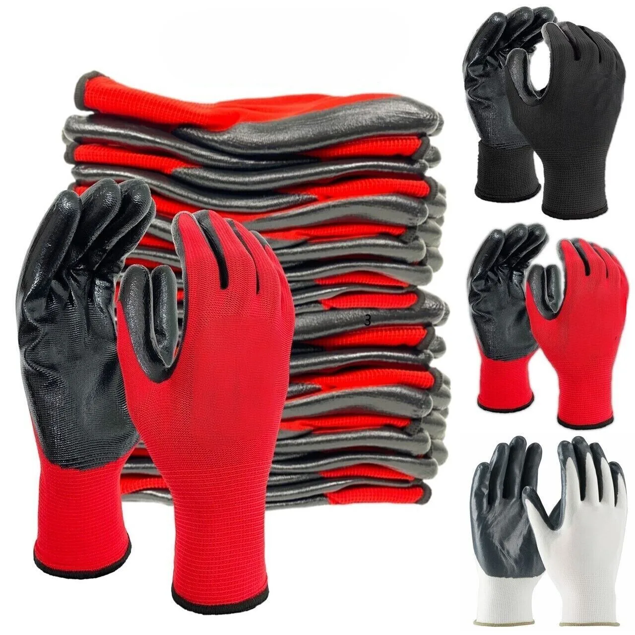 1Pairs Garden Man Safety Gloves with Knitted Red Nylon Dipped PU Nitrile Coated Palm Security Electronic Work Protector Gloves