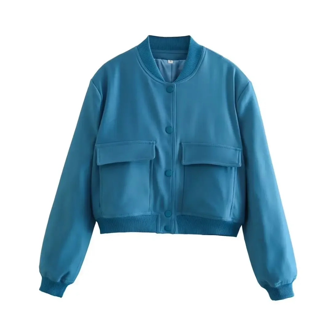 

Women Fashion with Pockets Bomber Large Pocket Jacket Coats Vintage Long Sleeve Front Button Casual Female Outerwear Chic Tops