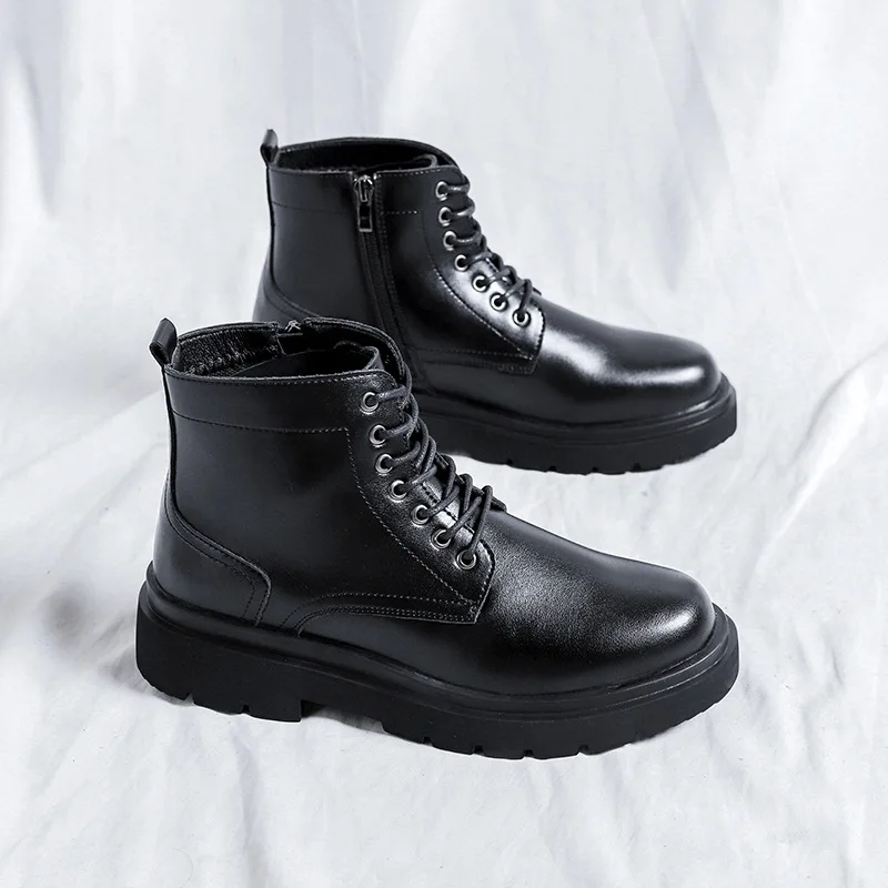 

men's casual original leather boots black tide platform shoes business office dress spring autumn ankle boot short botas zapatos