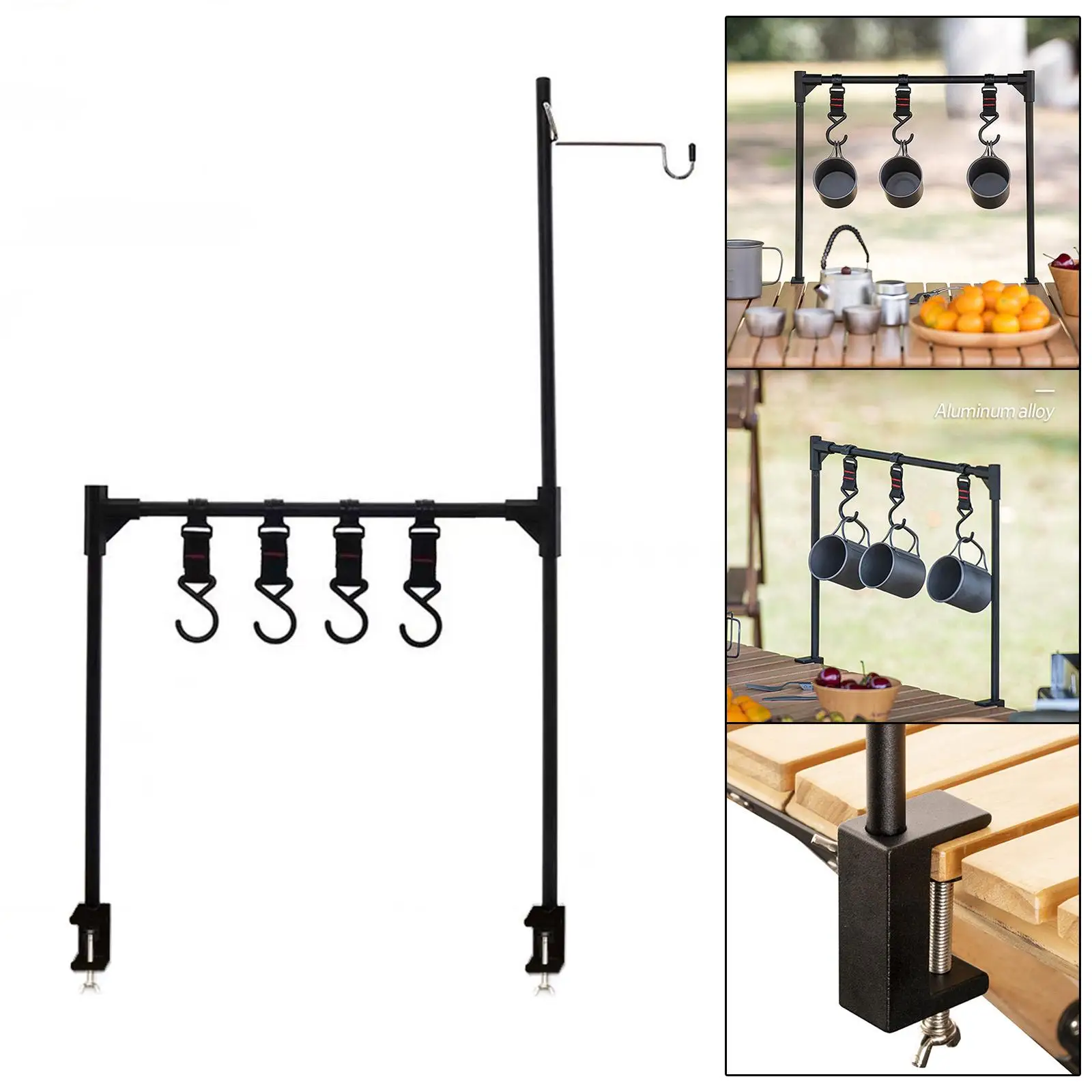 Camping Hanging Rack Outdoor Lamp Stand Pole Desktop Storage Rack Multifunctional Collapsible with Hooks for Cooking Supplies