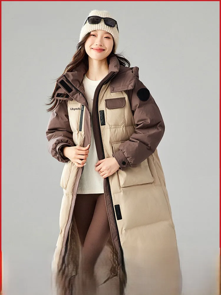 

Women's down Cotton Jaet Mid-Length Thi Warm Casual Outerwear Winter Coat Knee-High Zipper ket Polyester Fiber
